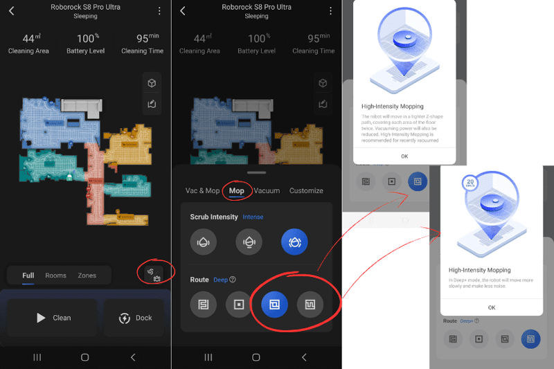 Deep Clean+ cleaning setting on the Roborock app